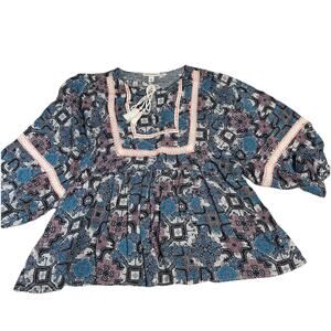 VINTAGE AMERICA Blues Women's “Flynn” Embroidered Peasant Blouse Boho Fairy XL